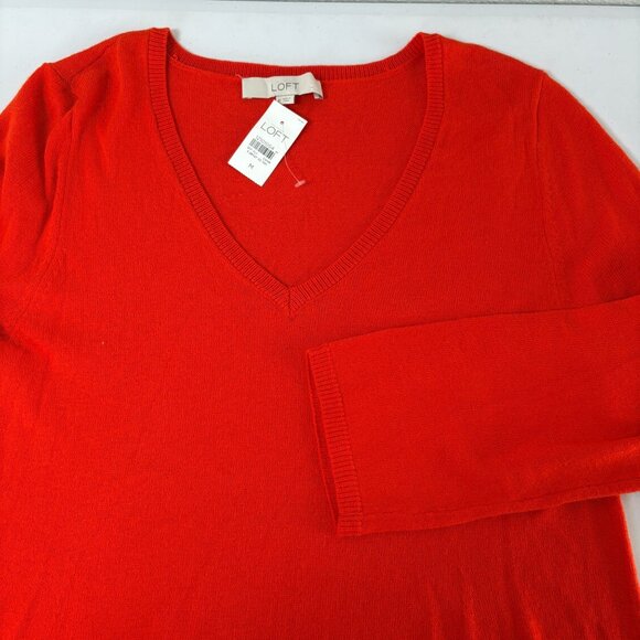 Ann Taylor Loft A Line Sweater Dress Size M Orange V Neck 3/4 Sleeve NWT - Picture 6 of 10